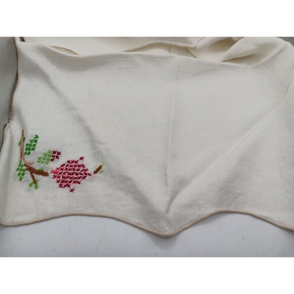 Vintage Linen Luncheon Napkins Pink & Red Rosebud Cross-stitch Set Of 5 Tea Time - Picture 7 of 8